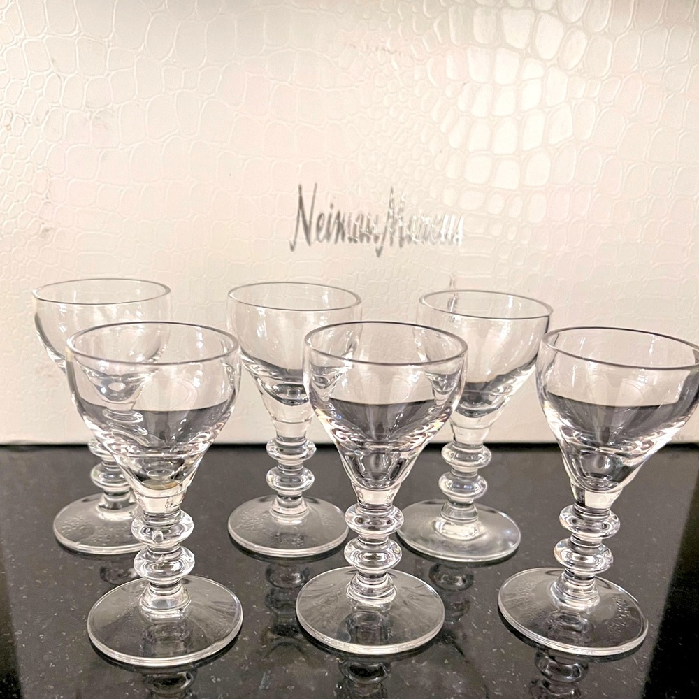 Set of 6 Clear Cordials TAPERED TEARDROP Tiered STEM Cordial Glasses Near Mint